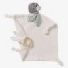 Doudou Carré En Coton Bio* Et Polyester + Hochet Rond LOVELY NATURE Blanc Moyen Uni Avec Decor - Vertbaudet -Périphériques Pour Enfants doudou carre en coton bio et polyester hochet rond lovely nature