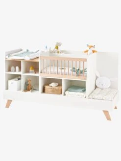 Lit Combiné 4 En 1 évolutif Avec Rangements Et Table à Langer COMBINID Blanc / Bois - Vertbaudet -Périphériques Pour Enfants lit combine 4 en 1 evolutif avec rangements et table a langer combinid 2