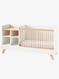 Lit Combiné 4 En 1 évolutif Avec Rangements Et Table à Langer COMBINID Blanc / Bois - Vertbaudet -Périphériques Pour Enfants lit combine 4 en 1 evolutif avec rangements et table a langer combinid 4