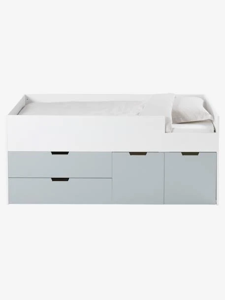 Lit Enfant Mi-hauteur XL Avec Rangements LIGNE PASSE-PASSE Blanc - Gris - Vertbaudet 5 Lit Enfant Mi-hauteur XL Avec Rangements LIGNE PASSE-PASSE Blanc - Gris - Vertbaudet – Image 3