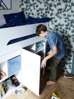 Lit Mi Hauteur Avec Bureau Coulissable Combiné CAMELEO Blanc Mate - Vertbaudet -Périphériques Pour Enfants lit mi hauteur avec bureau coulissable combine cameleo 2