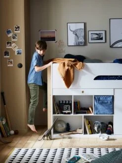 Lit Mi Hauteur Avec Bureau Coulissable Combiné CAMELEO Blanc Mate - Vertbaudet -Périphériques Pour Enfants lit mi hauteur avec bureau coulissable combine cameleo 3