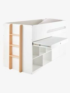 Lit Mi Hauteur Avec Bureau Coulissable Combiné CAMELEO Blanc Mate - Vertbaudet -Périphériques Pour Enfants lit mi hauteur avec bureau coulissable combine cameleo 5