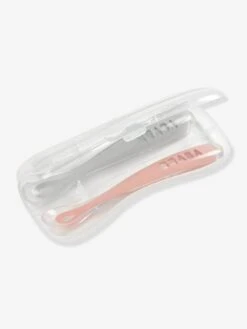 Lot De 2 Cuillères Ergonomiques D'apprentissage + Boîte De Transport BEABA Rose/gris - Beaba -Périphériques Pour Enfants lot de 2 cuilleres ergonomiques dapprentissage boite de transport beaba 3