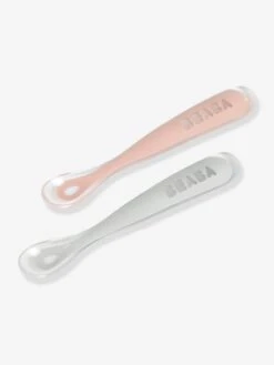 Lot De 2 Cuillères Ergonomiques D'apprentissage + Boîte De Transport BEABA Rose/gris - Beaba -Périphériques Pour Enfants lot de 2 cuilleres ergonomiques dapprentissage boite de transport beaba 4